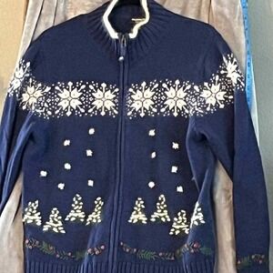 Guide‎ Series Womens Christmas Winter Snowflake Trees Zip Up Cardigan Sweater